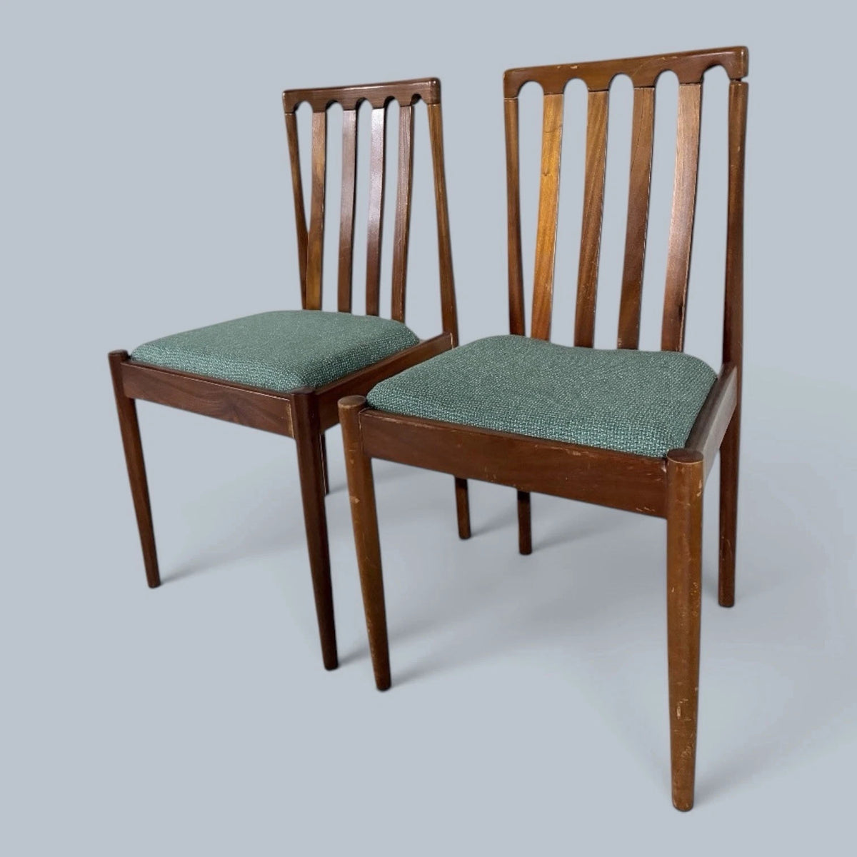 Mid Century Meredew Teak Dining Chairs with Green Upholstery – Pair – view 1