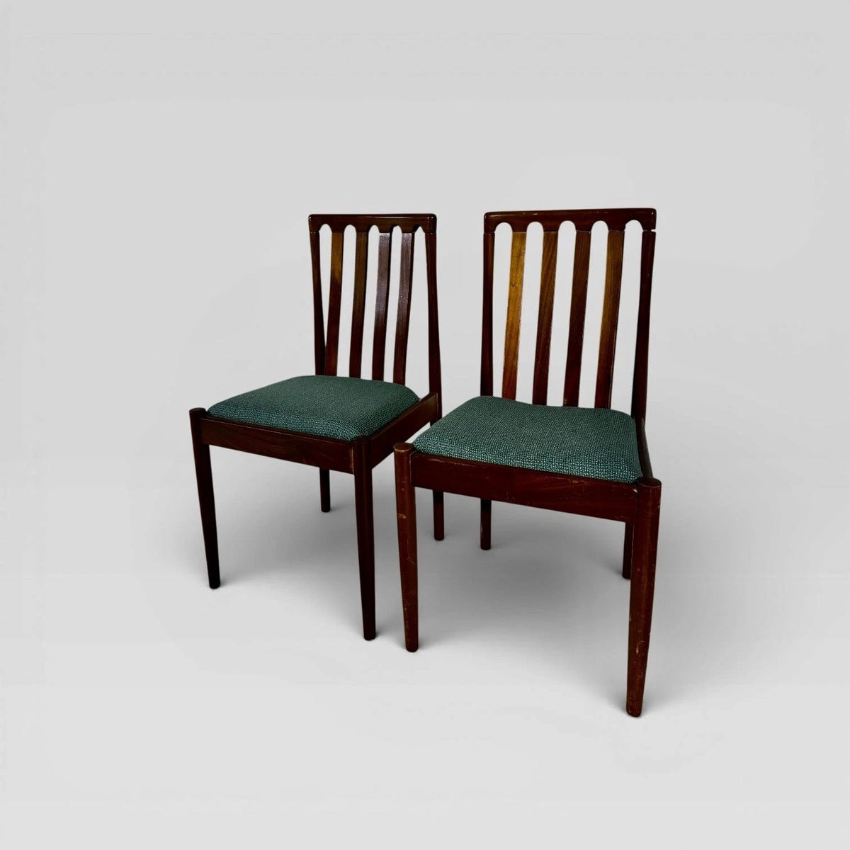 Mid Century Meredew Teak Dining Chairs with Green Upholstery – Pair – view 12