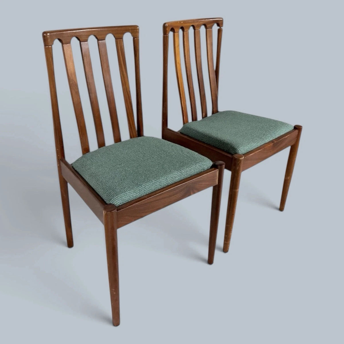 Mid Century Meredew Teak Dining Chairs with Green Upholstery – Pair – view 2