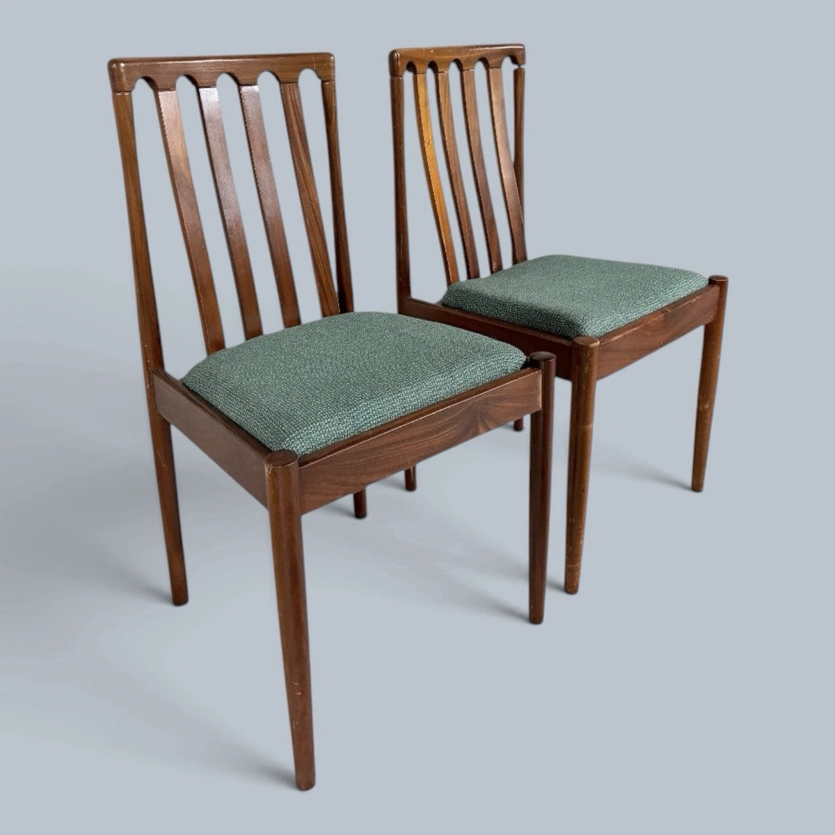 Mid Century Meredew Teak Dining Chairs with Green Upholstery – Pair – view 6