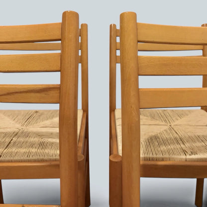 Mid Century Italian Beech & Rush Ladderback Dining Chairs – Set of Four – view 1
