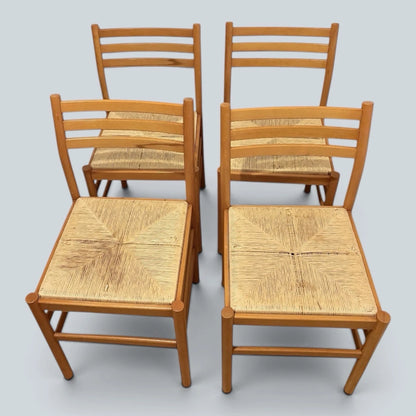 Mid Century Italian Beech & Rush Ladderback Dining Chairs – Set of Four – view 4