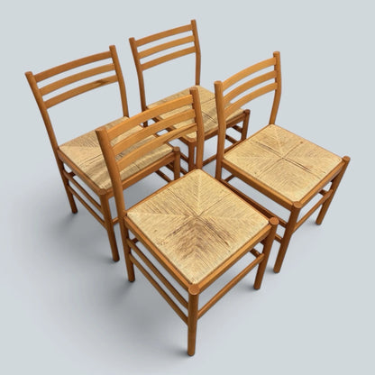 Mid Century Italian Beech & Rush Ladderback Dining Chairs – Set of Four – view 5