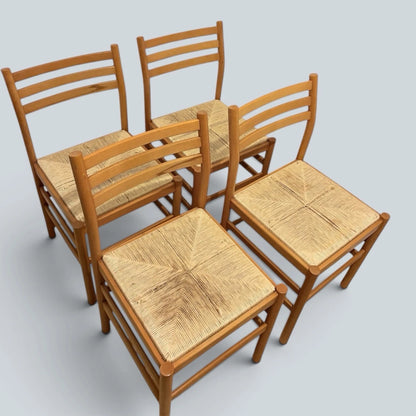 Mid Century Italian Beech & Rush Ladderback Dining Chairs – Set of Four – view 6