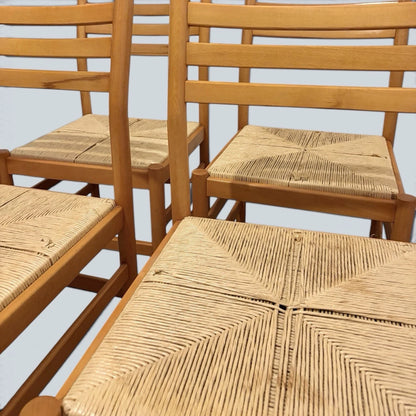 Mid Century Italian Beech & Rush Ladderback Dining Chairs – Set of Four – view 7