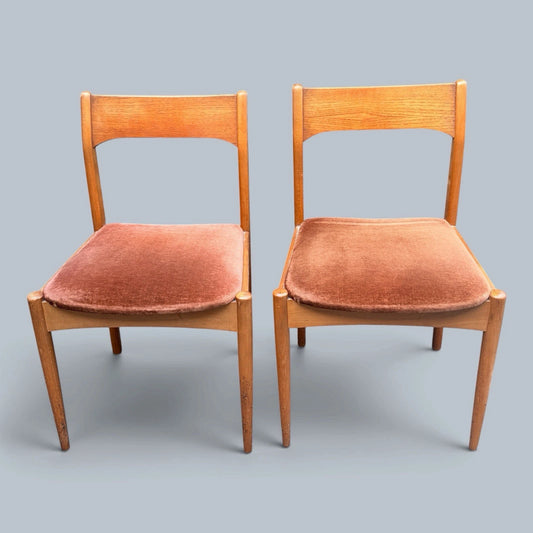 Mid Century Beech & Oak Dining Chairs with Salmon Pink Upholstery – Pair – view 1