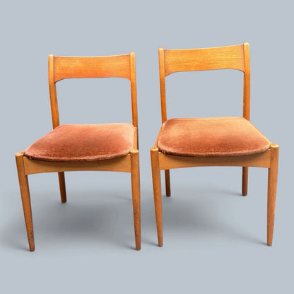 Mid Century Beech & Oak Dining Chairs with Salmon Pink Upholstery – Pair – view 3