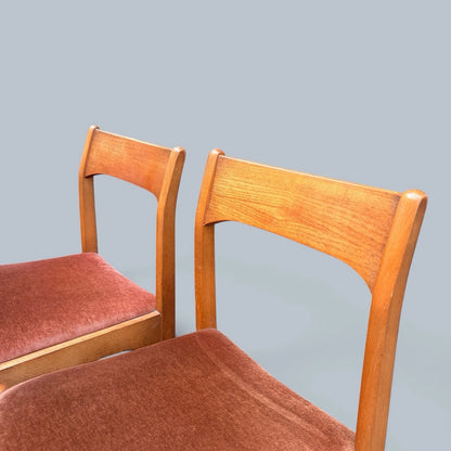 Mid Century Beech & Oak Dining Chairs with Salmon Pink Upholstery – Pair – view 5