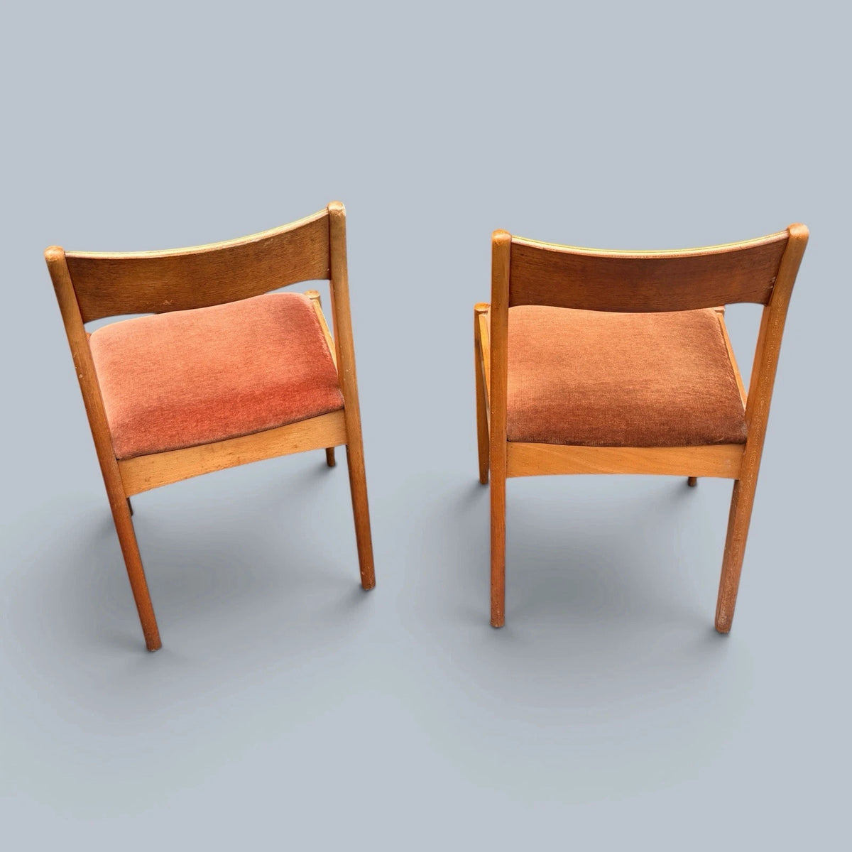 Mid Century Beech & Oak Dining Chairs with Salmon Pink Upholstery – Pair – view 7