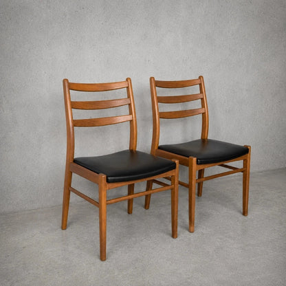 Mid Century Teak & Beech Ladderback Dining Chairs with Black Vinyl – Pair – view 1