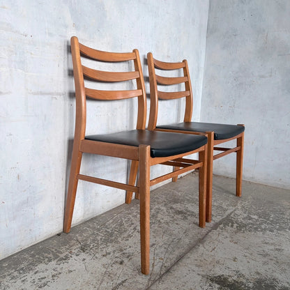 Mid Century Teak & Beech Ladderback Dining Chairs with Black Vinyl – Pair – view 10