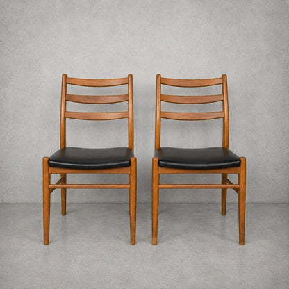 Mid Century Teak & Beech Ladderback Dining Chairs with Black Vinyl – Pair – view 2