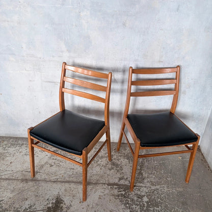 Mid Century Teak & Beech Ladderback Dining Chairs with Black Vinyl – Pair – view 3