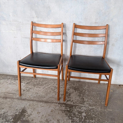 Mid Century Teak & Beech Ladderback Dining Chairs with Black Vinyl – Pair – view 5