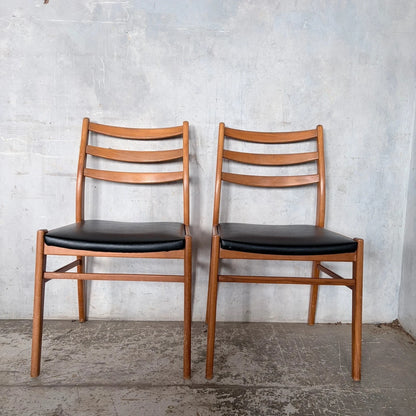 Mid Century Teak & Beech Ladderback Dining Chairs with Black Vinyl – Pair – view 6