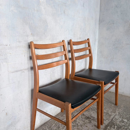 Mid Century Teak & Beech Ladderback Dining Chairs with Black Vinyl – Pair – view 8