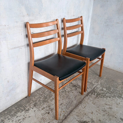 Mid Century Teak & Beech Ladderback Dining Chairs with Black Vinyl – Pair – view 9