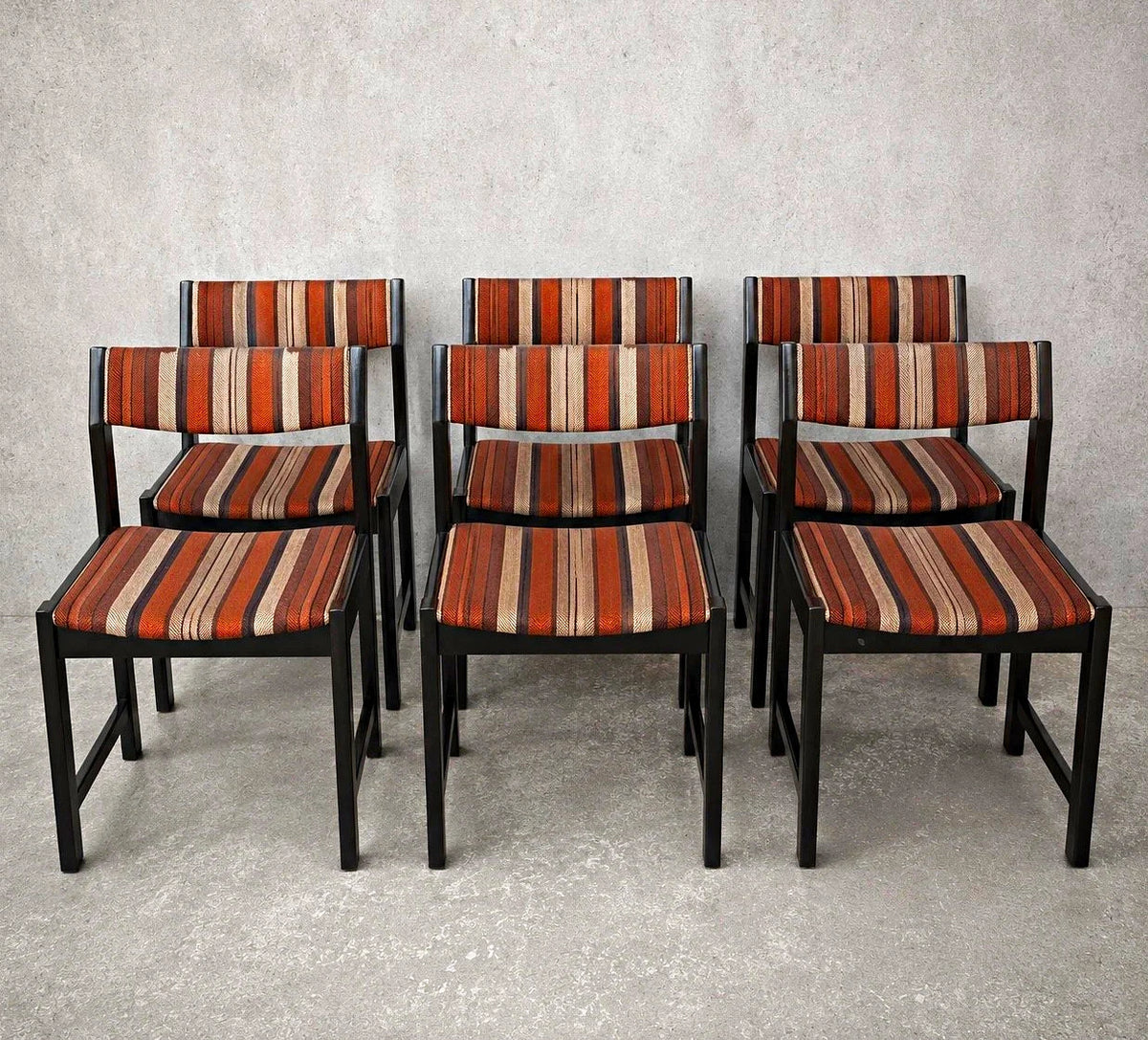 Danish Mid Century Dining Chairs in Original Striped Upholstery – Set of Six – view 1