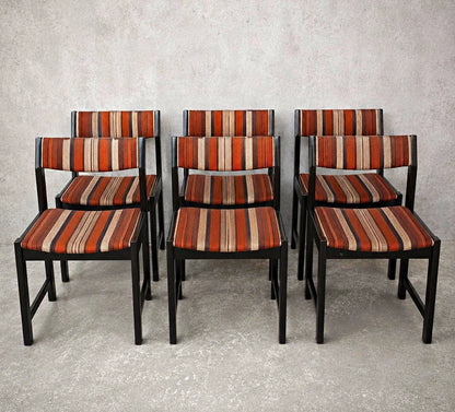 Danish Mid Century Dining Chairs in Original Striped Upholstery – Set of Six – view 1