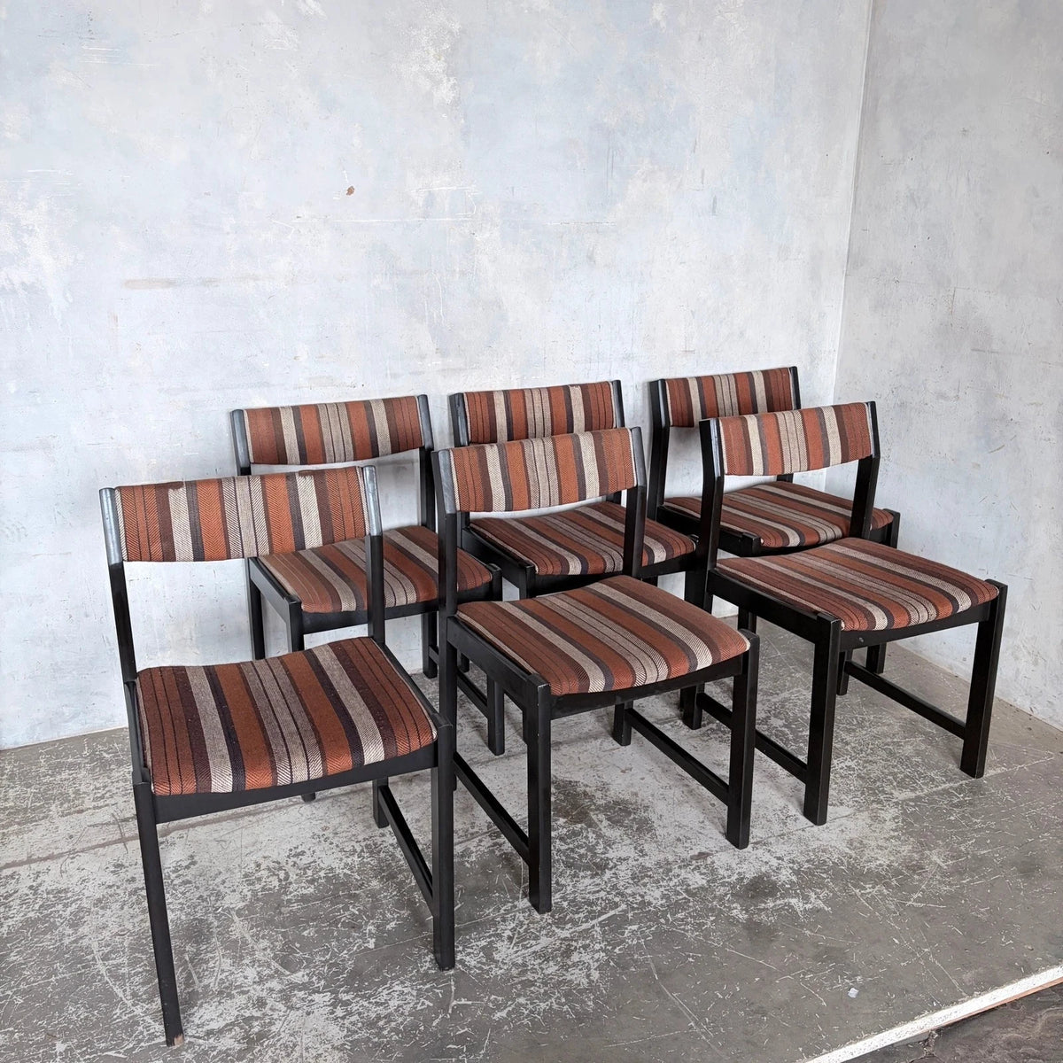 Danish Mid Century Dining Chairs in Original Striped Upholstery – Set of Six – view 2