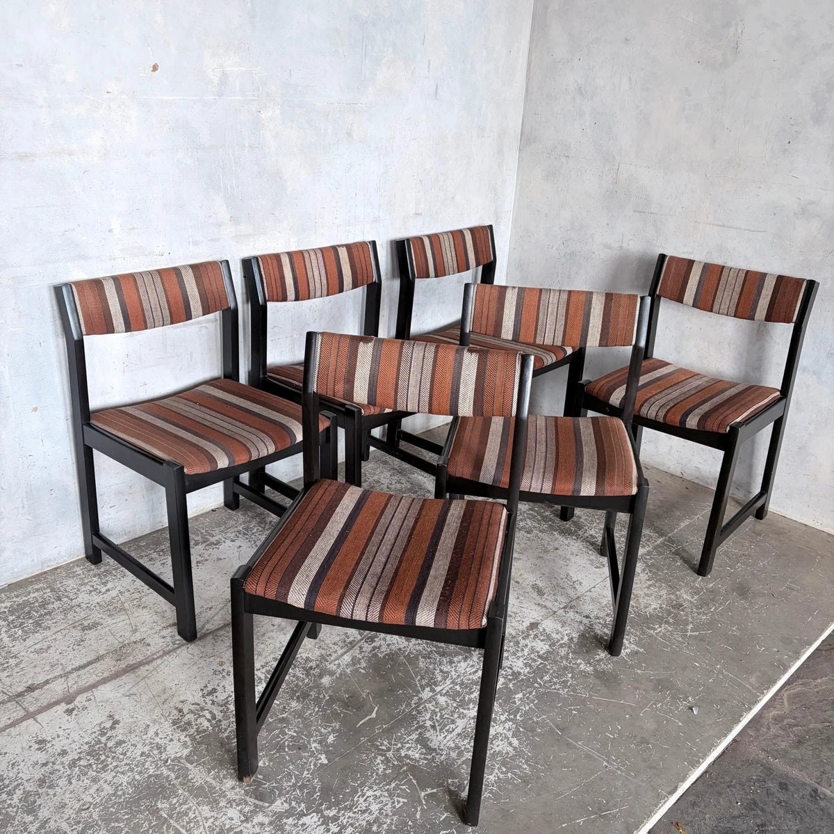 Danish Mid Century Dining Chairs in Original Striped Upholstery – Set of Six – view 3