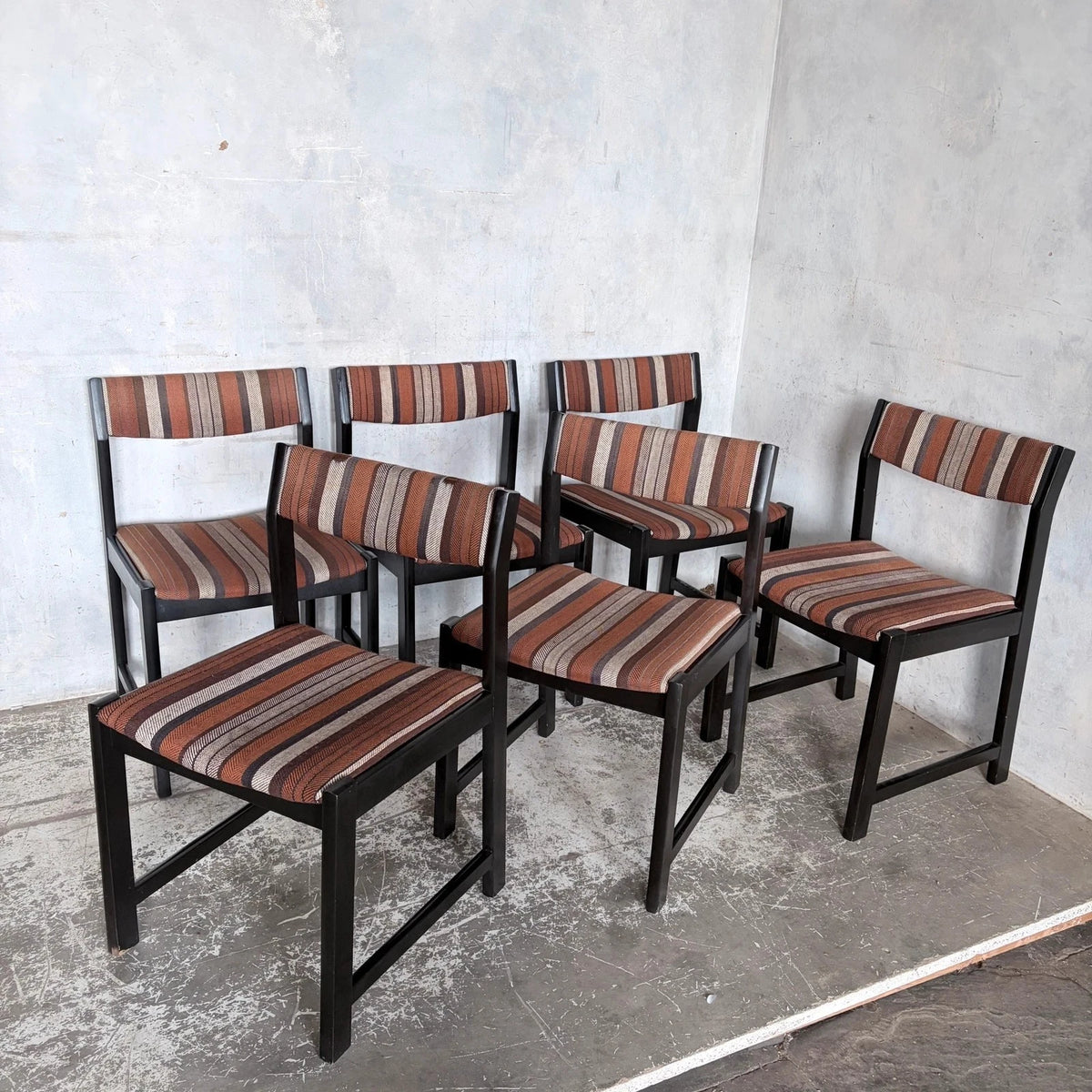 Danish Mid Century Dining Chairs in Original Striped Upholstery – Set of Six – view 4