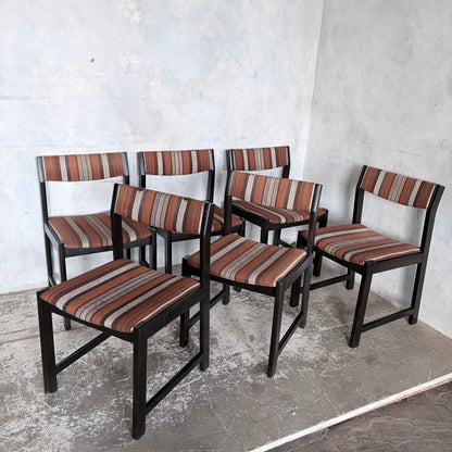 Danish Mid Century Dining Chairs in Original Striped Upholstery – Set of Six – view 4