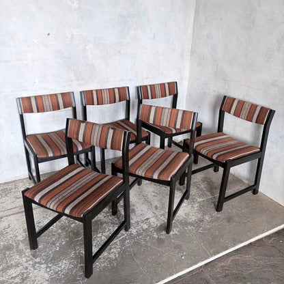 Danish Mid Century Dining Chairs in Original Striped Upholstery – Set of Six – view 5