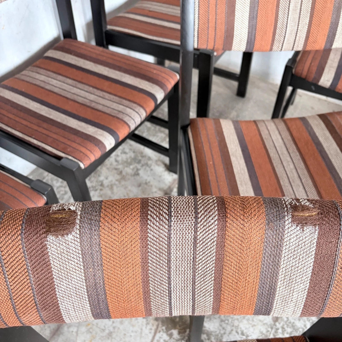 Danish Mid Century Dining Chairs in Original Striped Upholstery – Set of Six – view 8