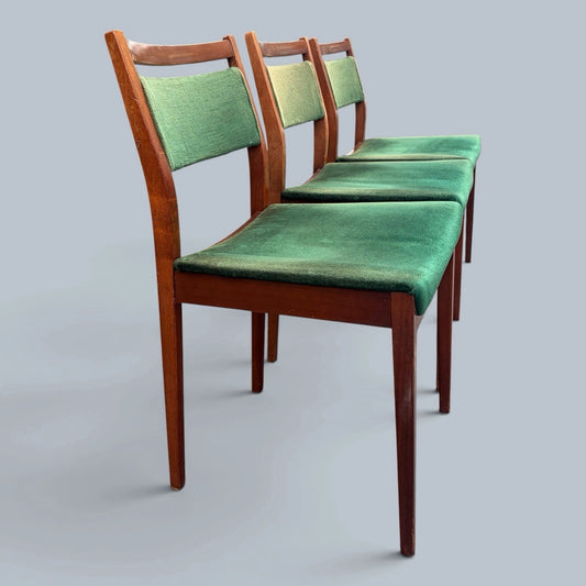 G Plan E Gomme Teak Dining Chairs with Green Upholstery – Set of Three – view 1