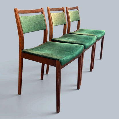 G Plan E Gomme Teak Dining Chairs with Green Upholstery – Set of Three – view 2