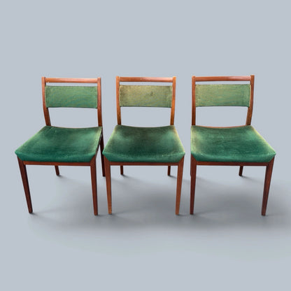 G Plan E Gomme Teak Dining Chairs with Green Upholstery – Set of Three – view 3