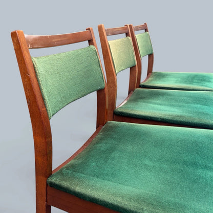 G Plan E Gomme Teak Dining Chairs with Green Upholstery – Set of Three – view 6