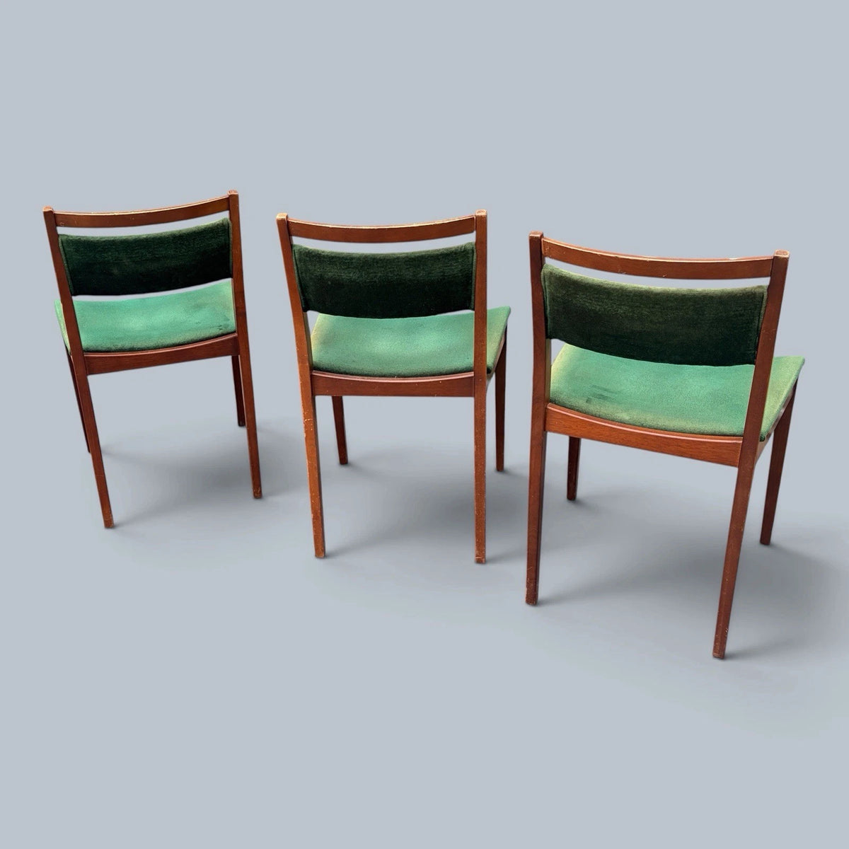 G Plan E Gomme Teak Dining Chairs with Green Upholstery – Set of Three – view 8