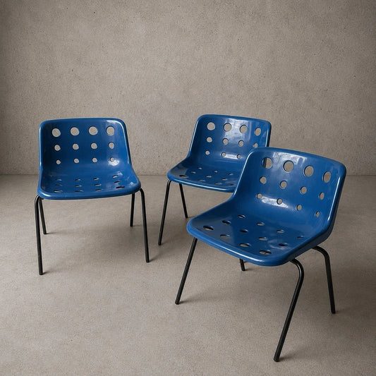 Robin Day for Hille Blue Polypropylene Chairs – Set of Three – view 1