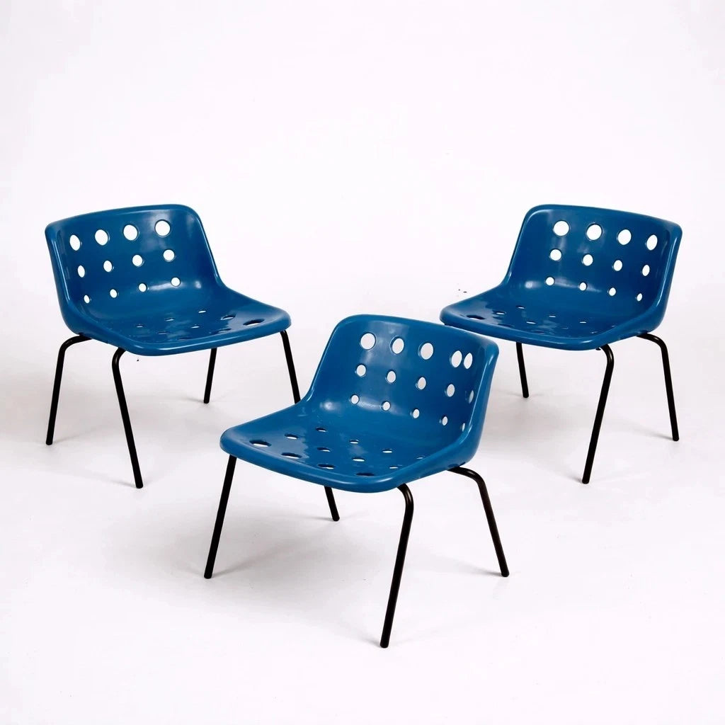 Robin Day for Hille Blue Polypropylene Chairs – Set of Three – view 6