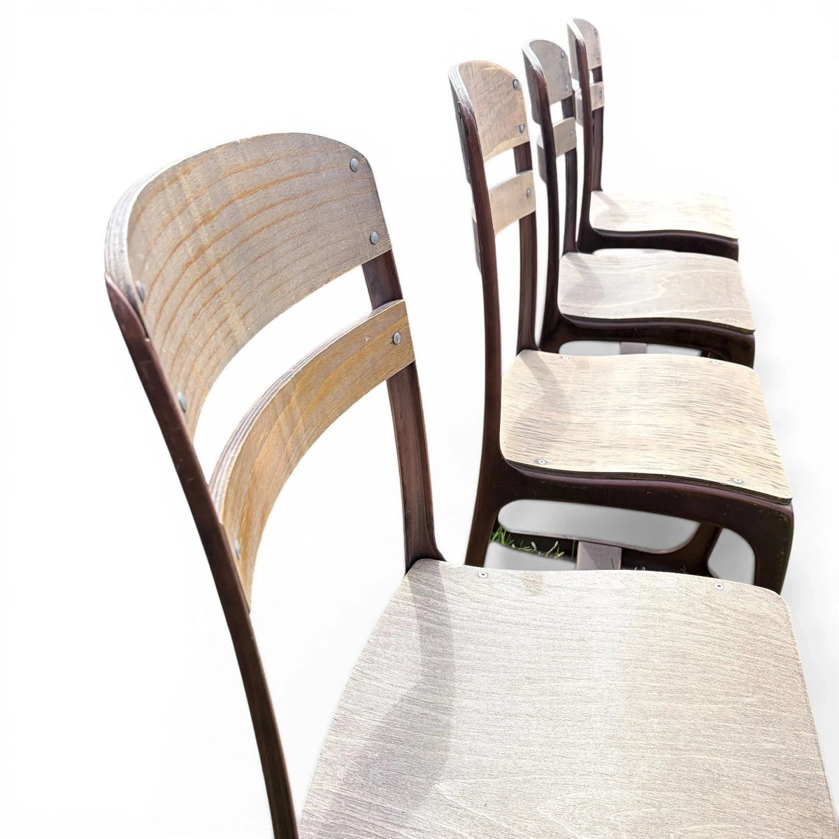 Mid Century Industrial Bentwood and Ply School Dining Chairs Set of 5 – photo 8
