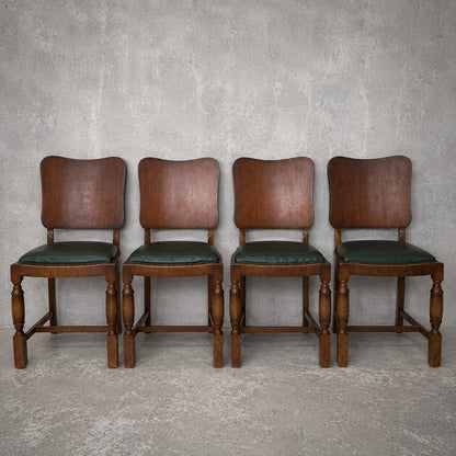 Arts & Crafts Oak Dining Chairs with Green Vinyl Seats – Set of Four – view 2