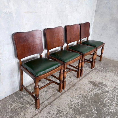 Arts & Crafts Oak Dining Chairs with Green Vinyl Seats – Set of Four – view 4