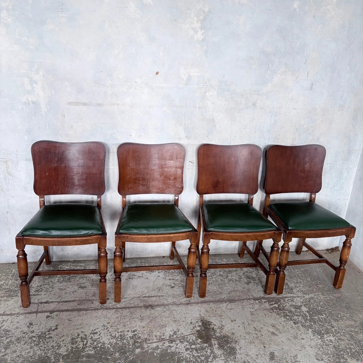 Arts & Crafts Oak Dining Chairs with Green Vinyl Seats – Set of Four – view 5