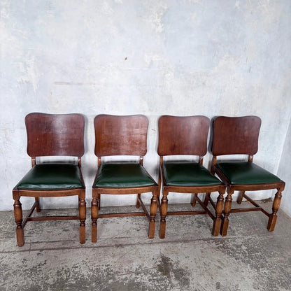 Arts & Crafts Oak Dining Chairs with Green Vinyl Seats – Set of Four – view 5