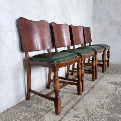 Arts & Crafts Oak Dining Chairs with Green Vinyl Seats – Set of Four – view 6