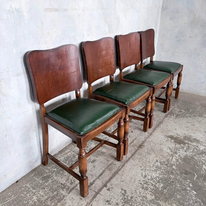 Arts & Crafts Oak Dining Chairs with Green Vinyl Seats – Set of Four – view 7