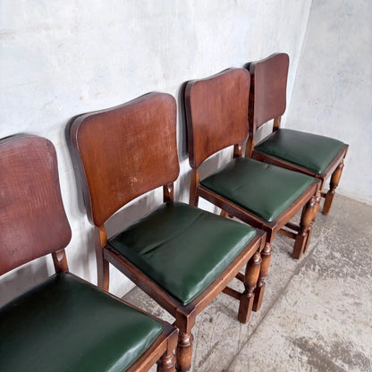 Arts & Crafts Oak Dining Chairs with Green Vinyl Seats – Set of Four – view 8