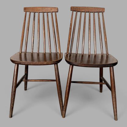 Pair of Vintage Dark Wood Spindle Back Dining Chairs – view 1