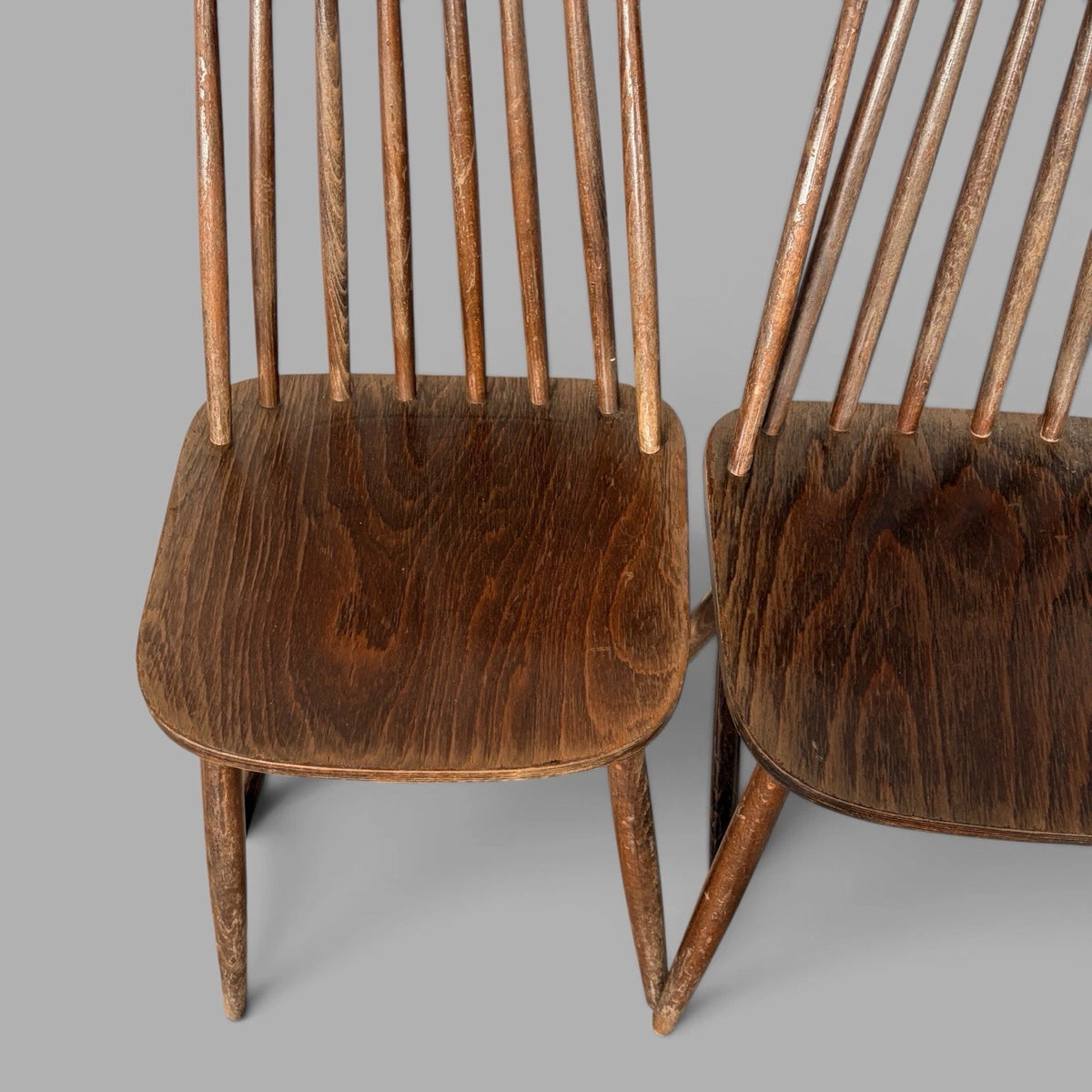 Pair of Vintage Dark Wood Spindle Back Dining Chairs – view 3