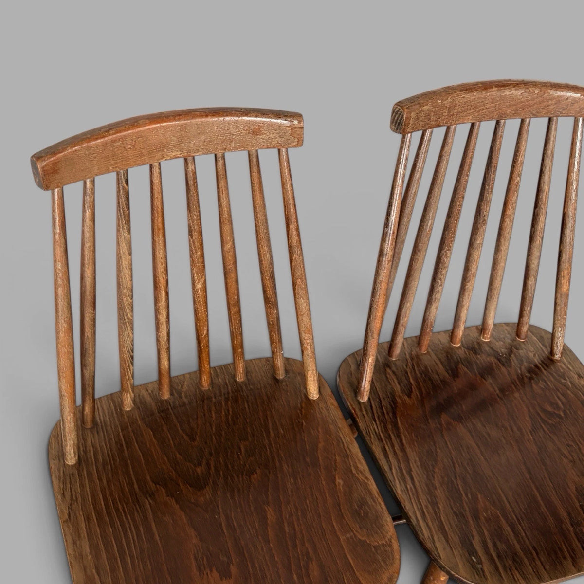 Pair of Vintage Dark Wood Spindle Back Dining Chairs – view 6