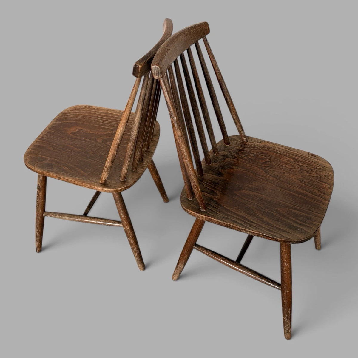 Pair of Vintage Dark Wood Spindle Back Dining Chairs – view 7