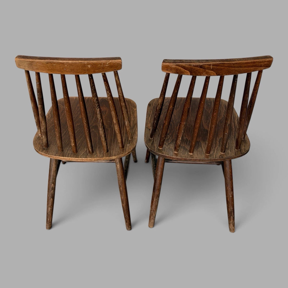 Pair of Vintage Dark Wood Spindle Back Dining Chairs – view 8