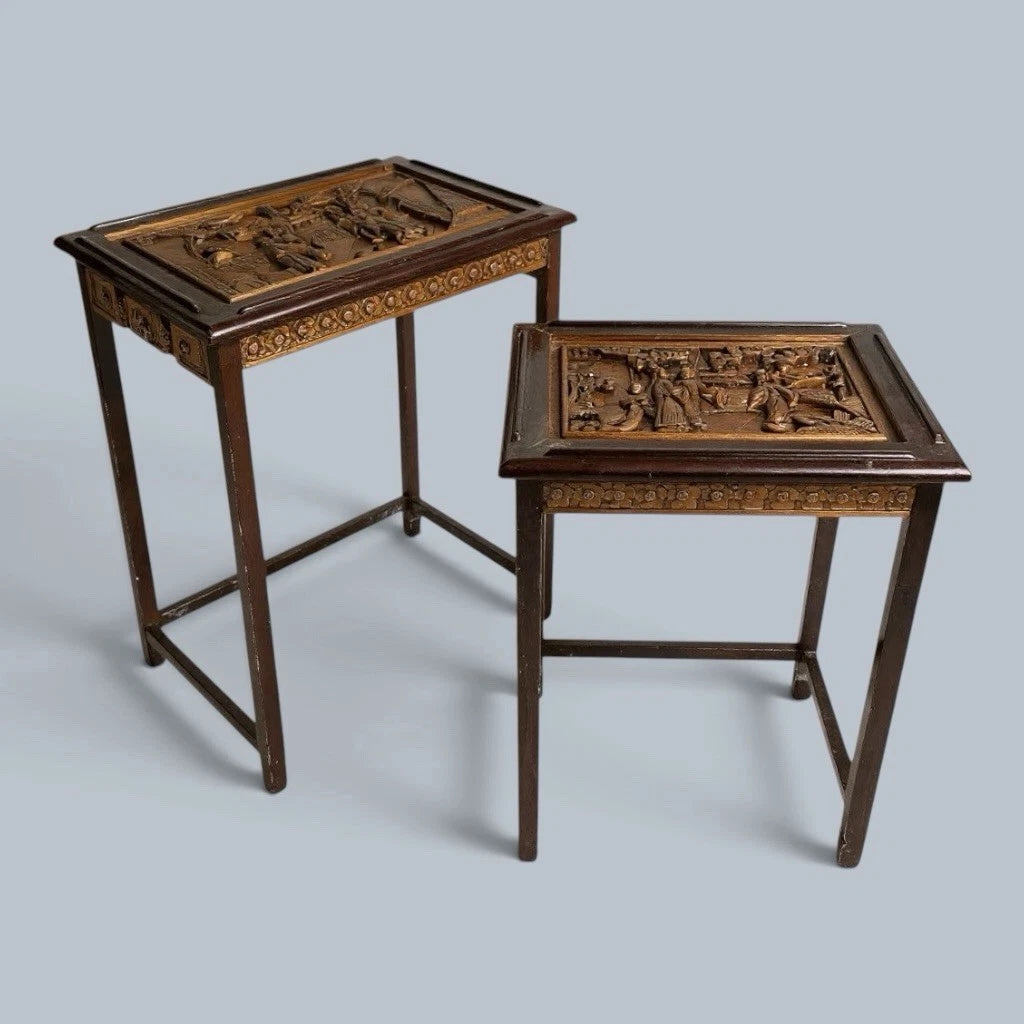 Antique Chinese Carved Camphor Wood Nesting Tables – Pair – view 3